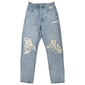 AGOLDE High-Rise Distressed Straight Leg Jeans 26 Light Wash Designer Denim